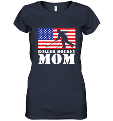 USA American Distressed Flag Roller Hockey Mom Women For Her Women's V-Neck T-Shirt
