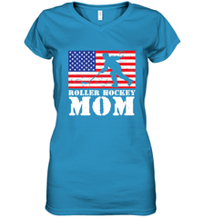USA American Distressed Flag Roller Hockey Mom Women For Her Women's V-Neck T-Shirt Women's V-Neck T-Shirt - Eddytshirt