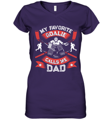 My Favorite Goalie Calls Me Dad Men Ice Hockey Sport Women's V-Neck T-Shirt Women's V-Neck T-Shirt - Eddytshirt
