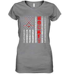 Vintage American US Flag Hockey Player Tee Ice Hockey Fans Women's V-Neck T-Shirt Women's V-Neck T-Shirt - Eddytshirt