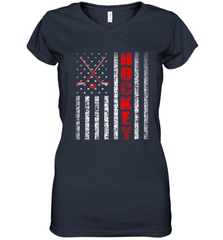 Vintage American US Flag Hockey Player Tee Ice Hockey Fans Women's V-Neck T-Shirt Women's V-Neck T-Shirt - Eddytshirt