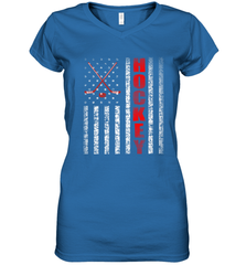 Vintage American US Flag Hockey Player Tee Ice Hockey Fans Women's V-Neck T-Shirt Women's V-Neck T-Shirt - Eddytshirt