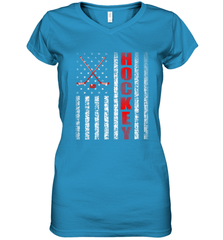 Vintage American US Flag Hockey Player Tee Ice Hockey Fans Women's V-Neck T-Shirt Women's V-Neck T-Shirt - Eddytshirt