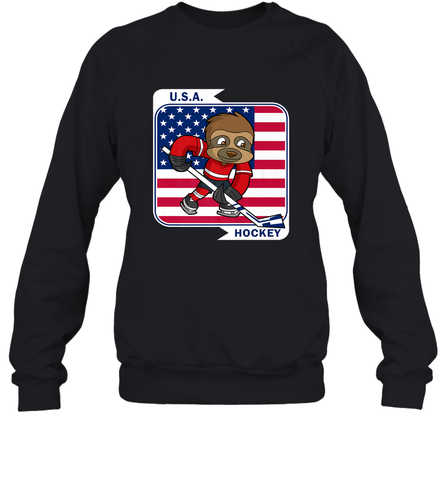 Sloth Ice Hockey USA America Patriotic American Flag Gift Sweatshirt Sweatshirt / Black / S Sweatshirt - Eddytshirt