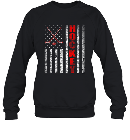 Vintage American US Flag Hockey Player Tee Ice Hockey Fans Sweatshirt Sweatshirt / Black / S Sweatshirt - Eddytshirt